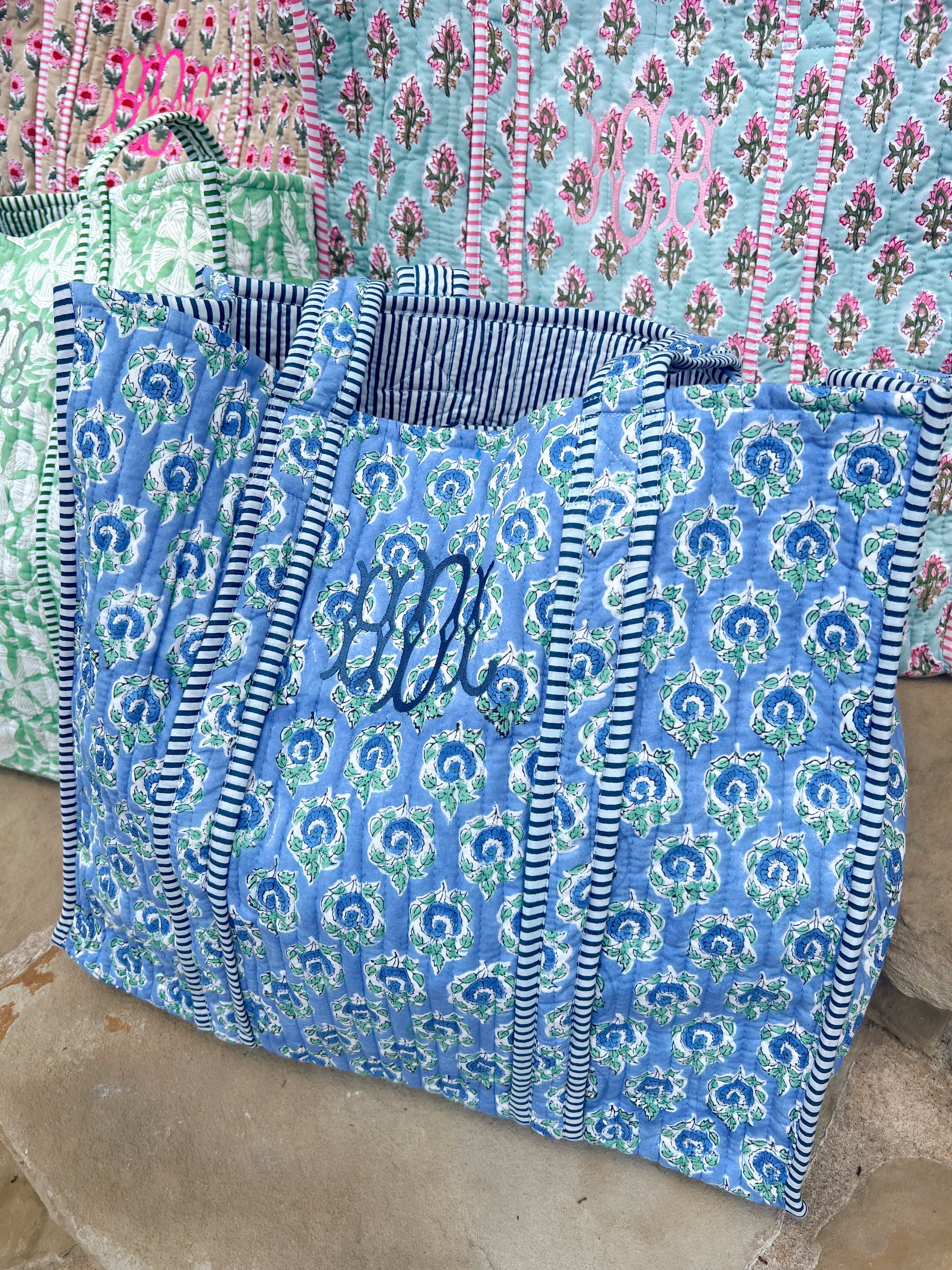 Quilted Block-Print Tote Bag