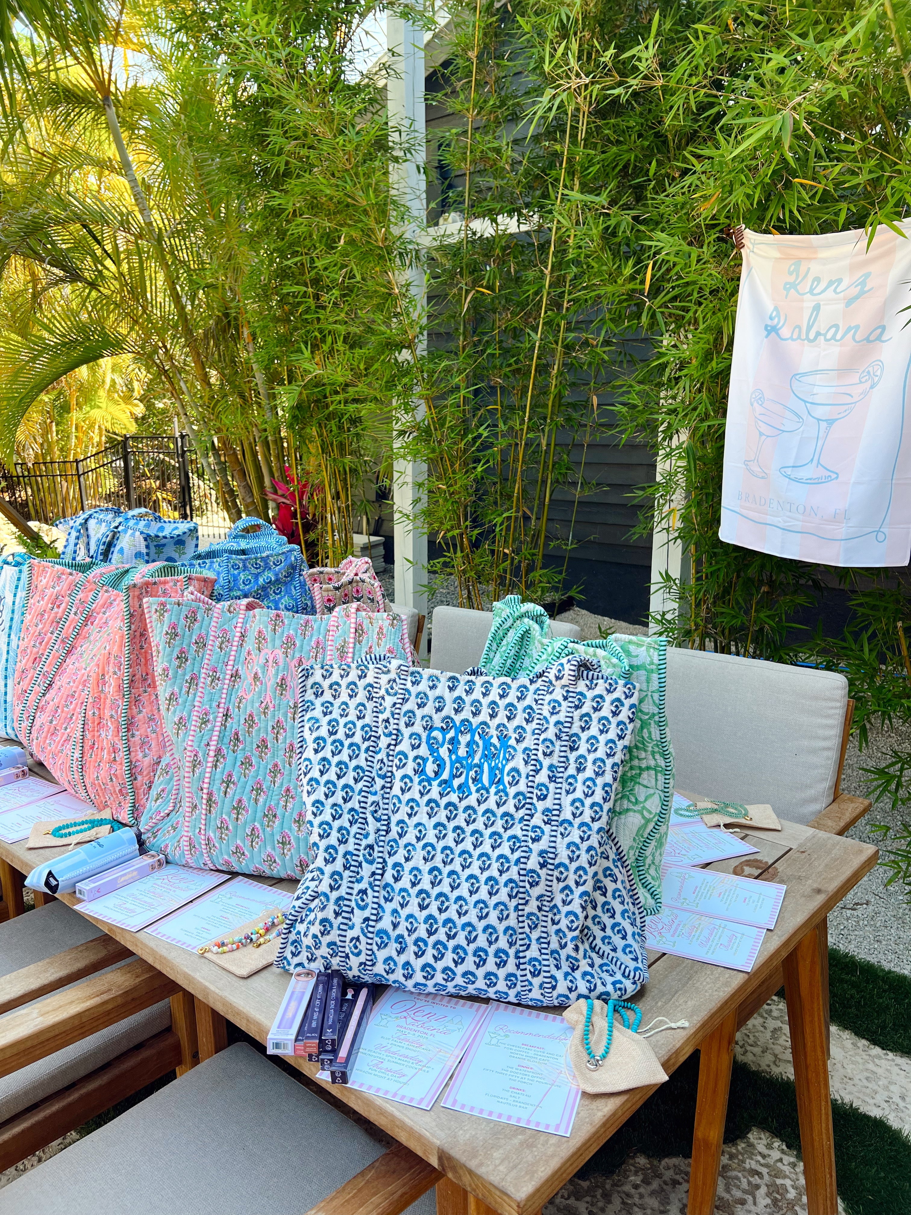 Quilted Block-Print Tote Bag