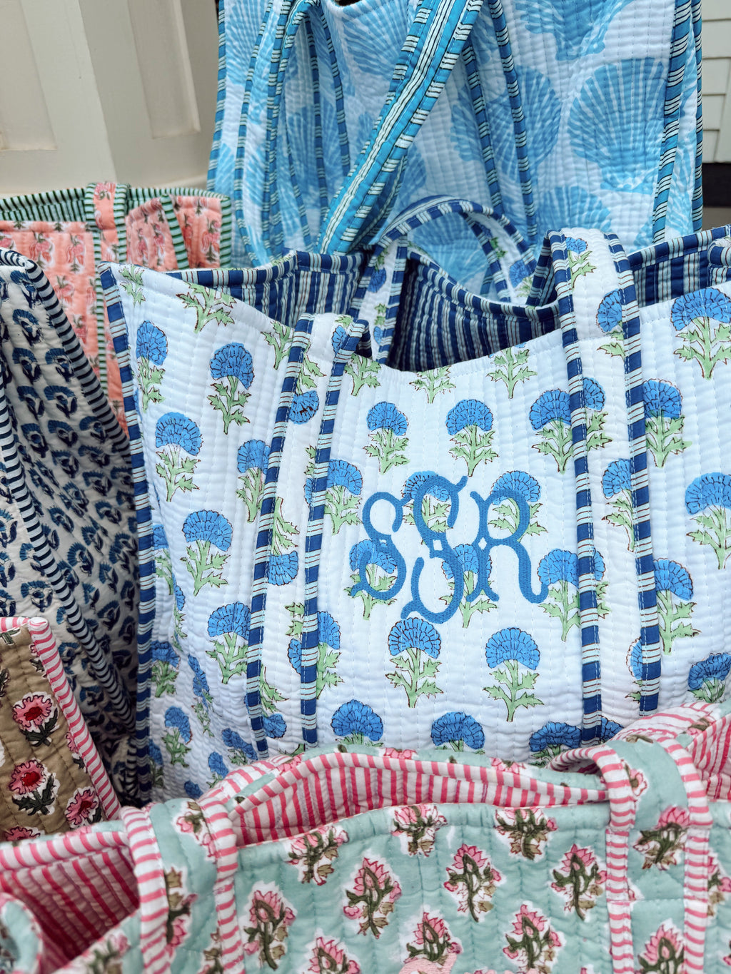 Quilted Block-Print Tote Bag