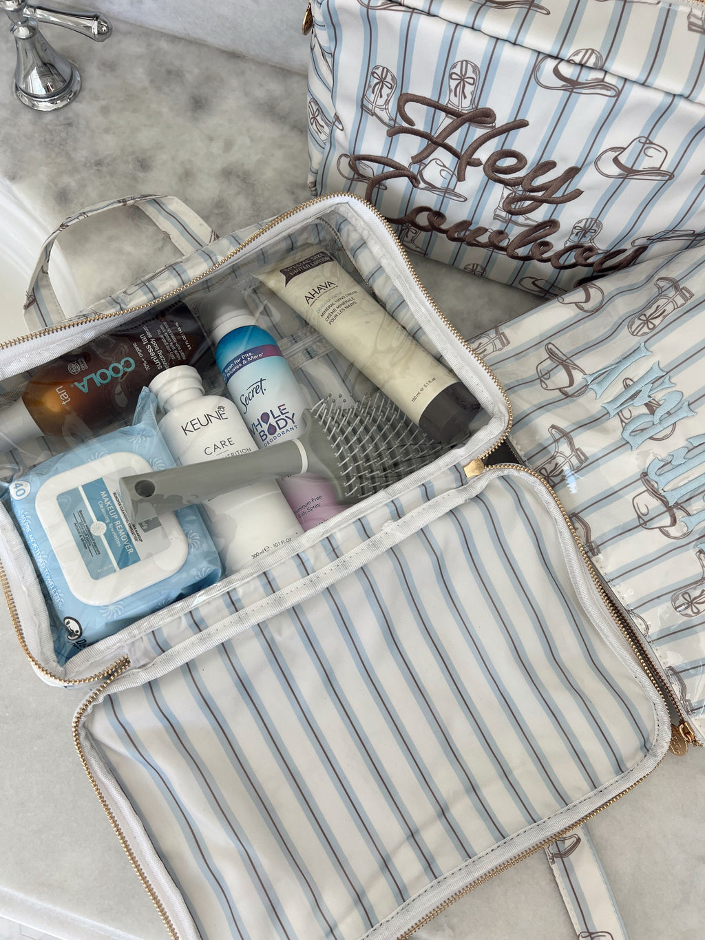 Western Blues Striped - Clear Coat Toiletry Case