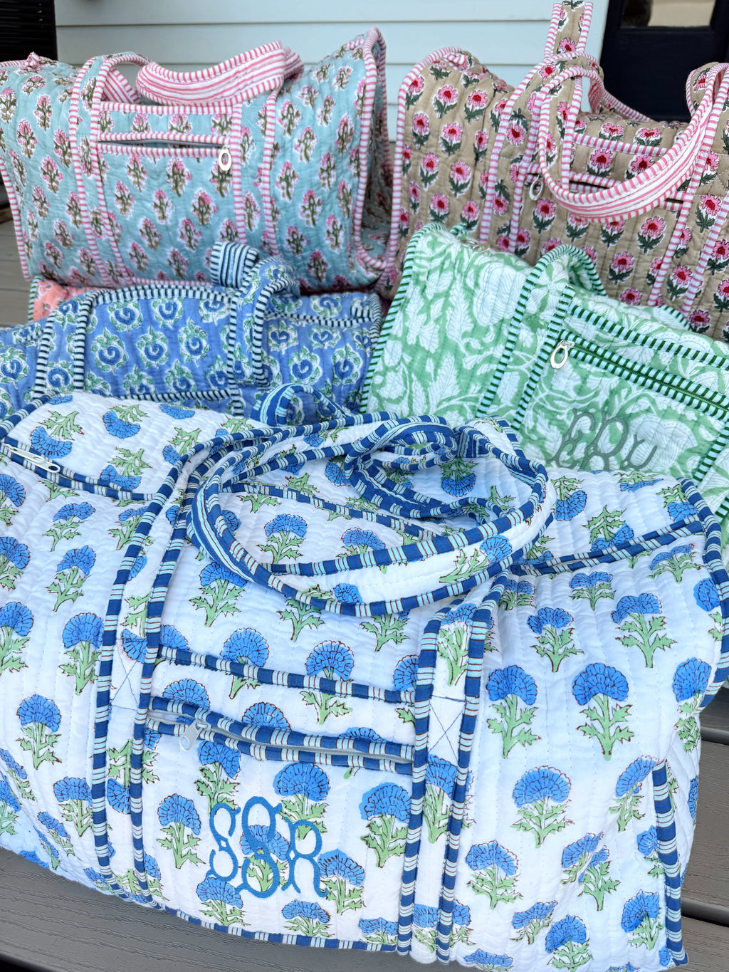 Quilted Block-Print Duffel Bag