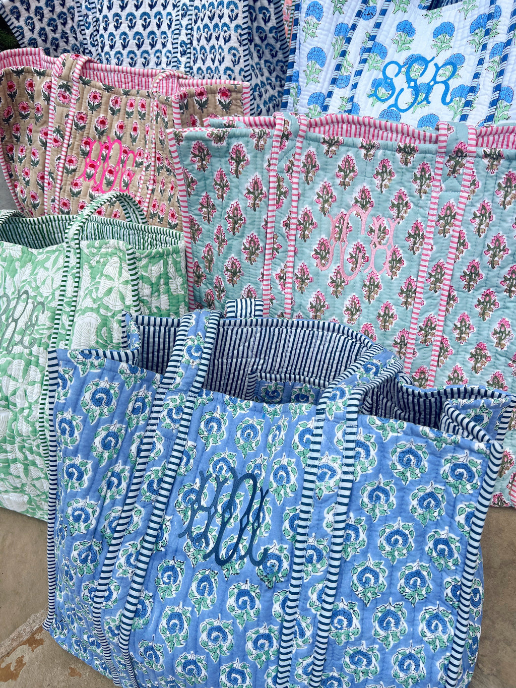 Quilted Block-Print Tote Bag