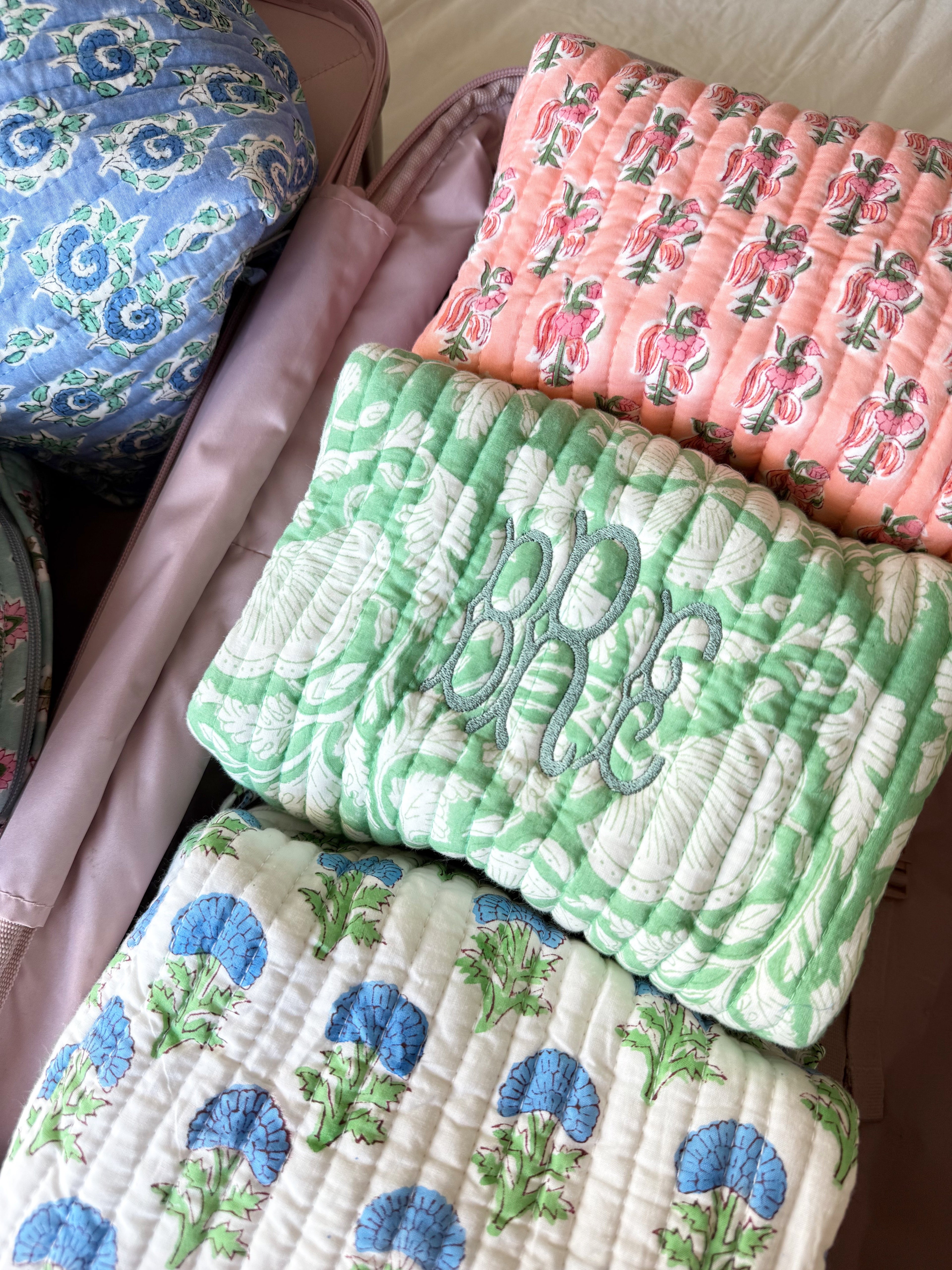 Quilted Block-Print Makeup Bag