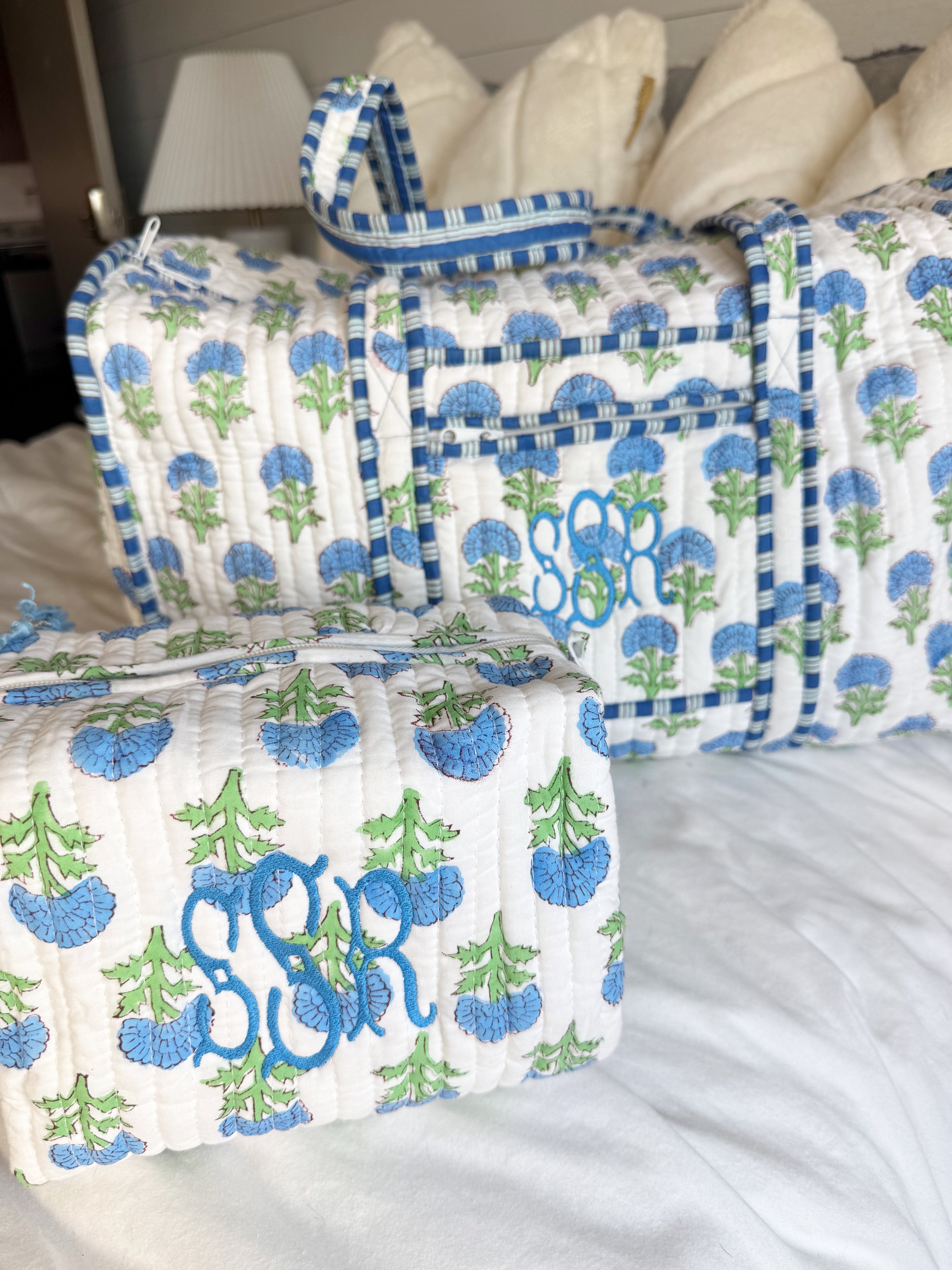 Quilted Block-Print Makeup Bag