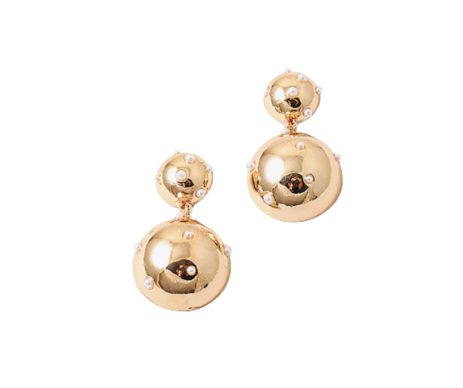 Gold Ball Dangle Earrings with Pearls
