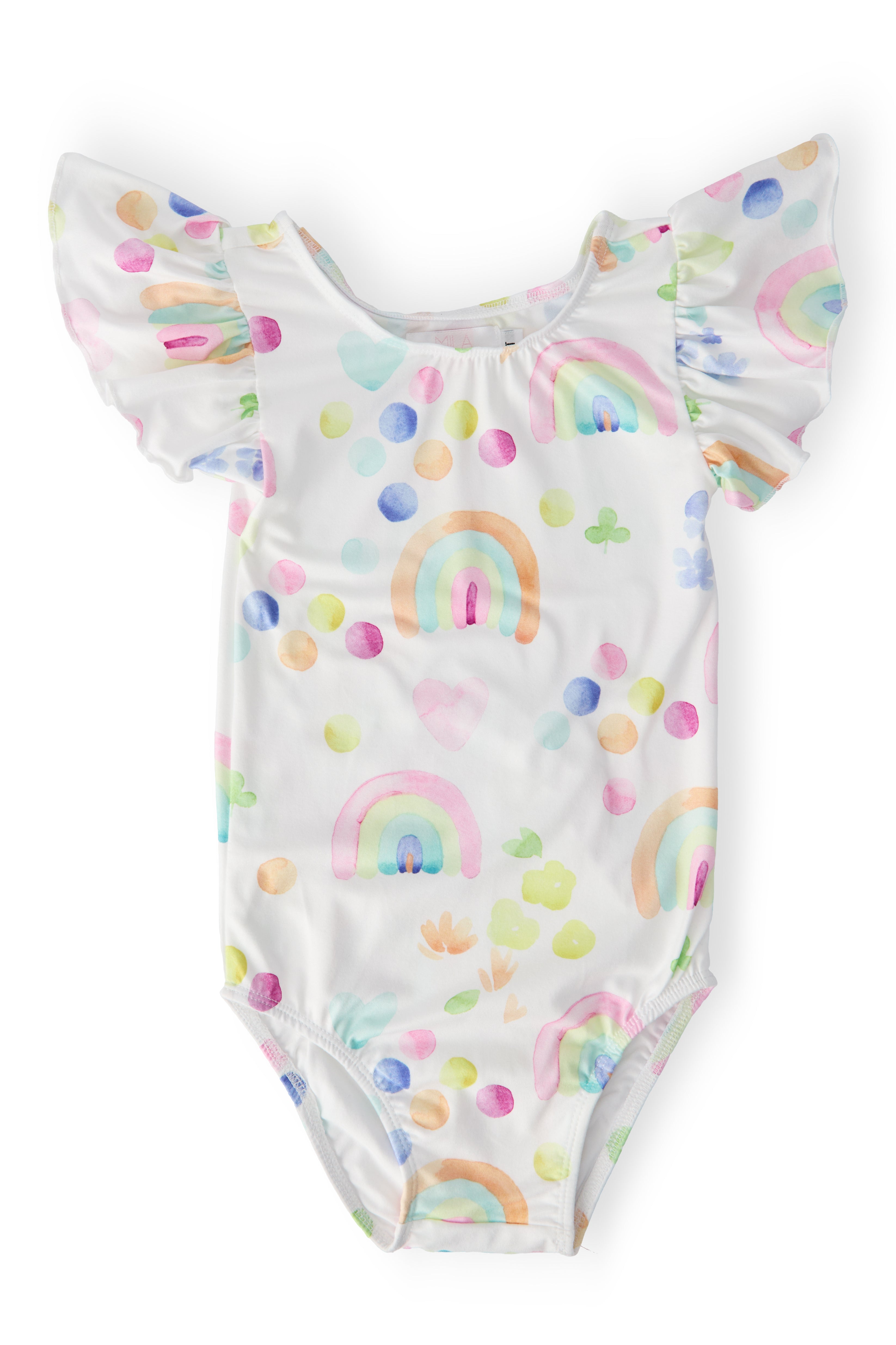 Watercolor Rainbows S/S Flutter Sleeve Leotard