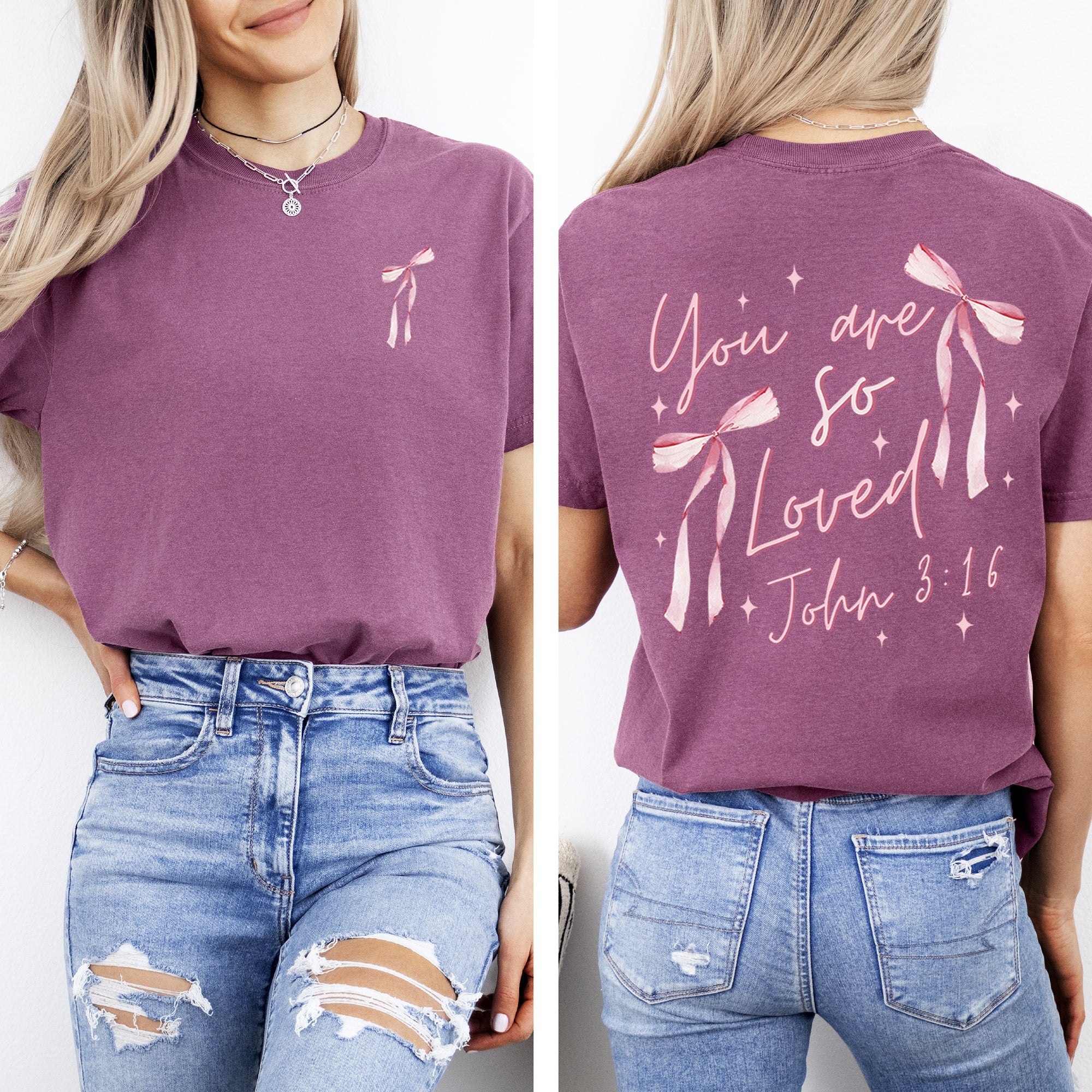 You Are So Loved, Pink Ribbon, Coquette, Girly, Christian, Jesus, Gospel, Faith, Saved Tshirt Comfort Colors T-Shirt