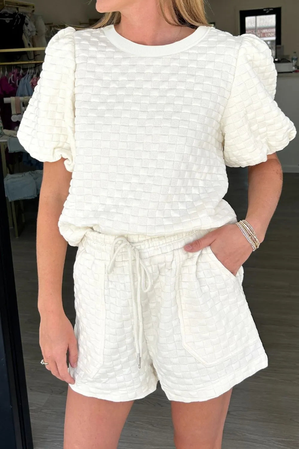 Checkered Texture Top and Shorts Set