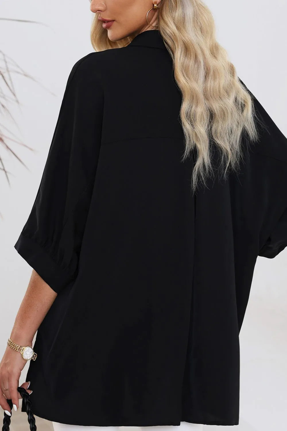 Collared Neck Three-Quarter Sleeve Shirt