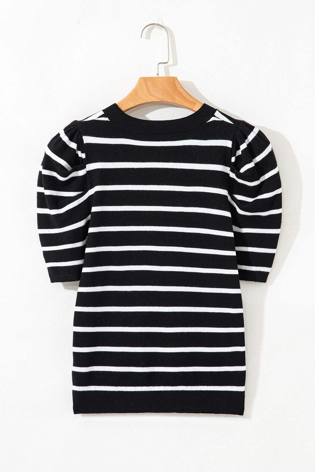 Stripe Ruched Bubble Sleeve Top
