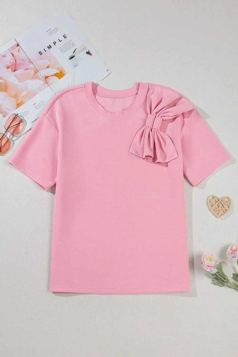 Bow Round Neck Short Sleeve T-Shirt