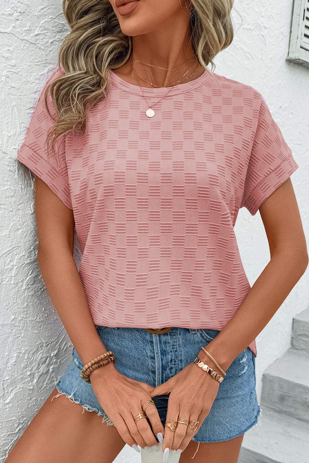 Checker Textured Short Sleeve T-Shirt