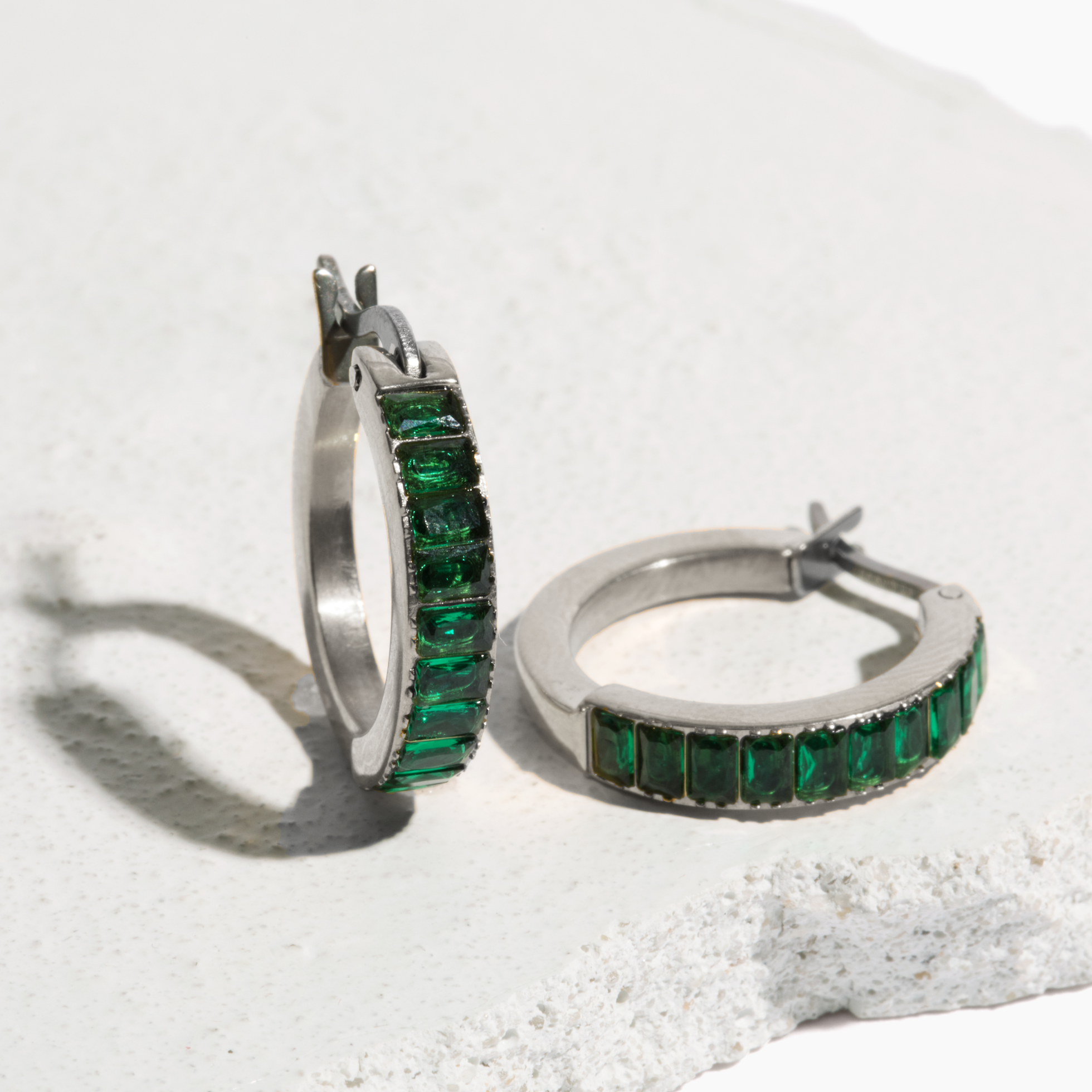 Baguette Gemstone Hoop Earrings