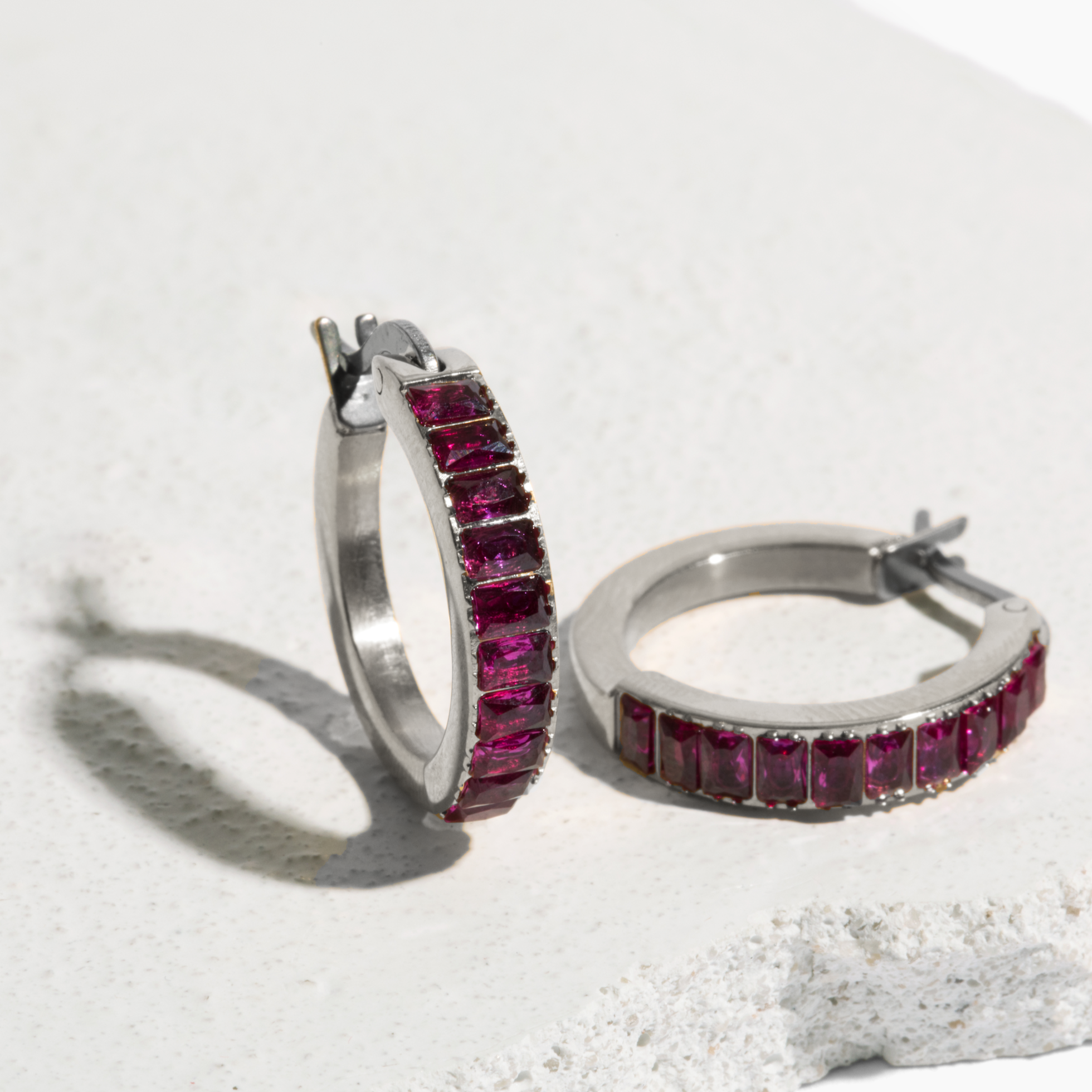 Baguette Gemstone Hoop Earrings