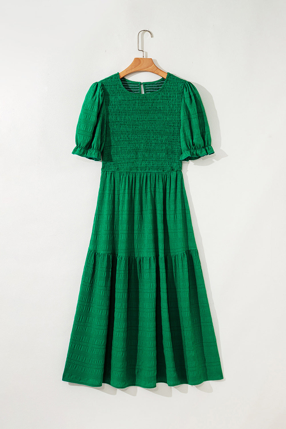 Smocked Short Sleeve Midi Dress