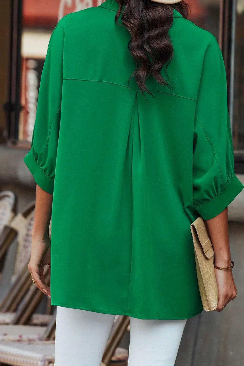 Collared Neck Three-Quarter Sleeve Shirt