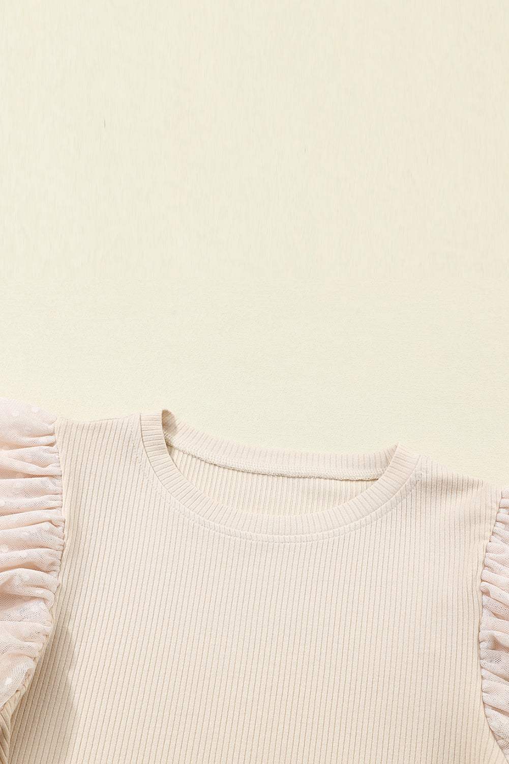 Dotted Mesh Ruffle Sleeve Top