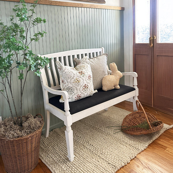 Vintage-Inspired Wooden Bench with Upholstered Seat