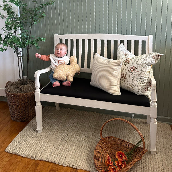 Vintage-Inspired Wooden Bench with Upholstered Seat