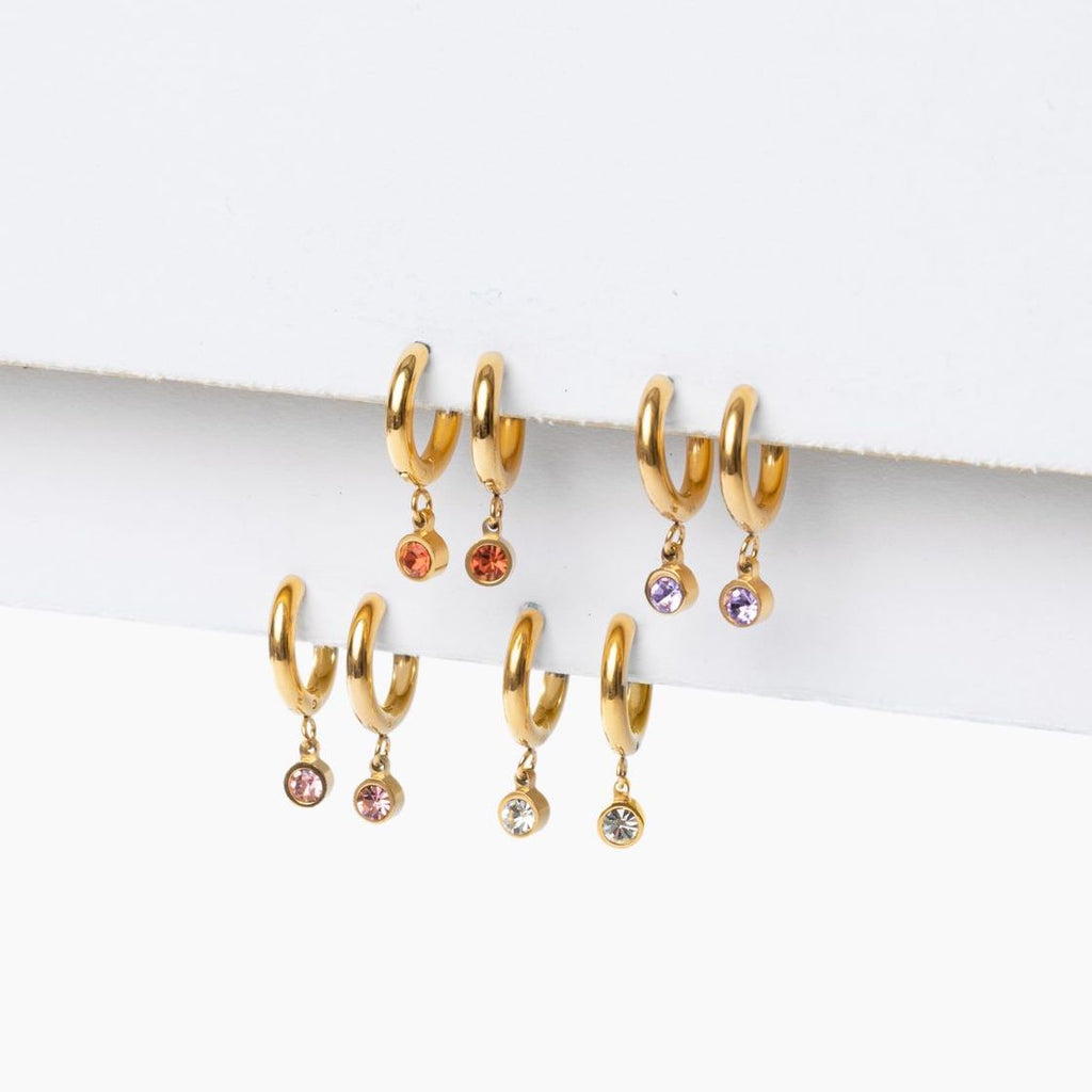 Birthstone Charm Hoop Earrings