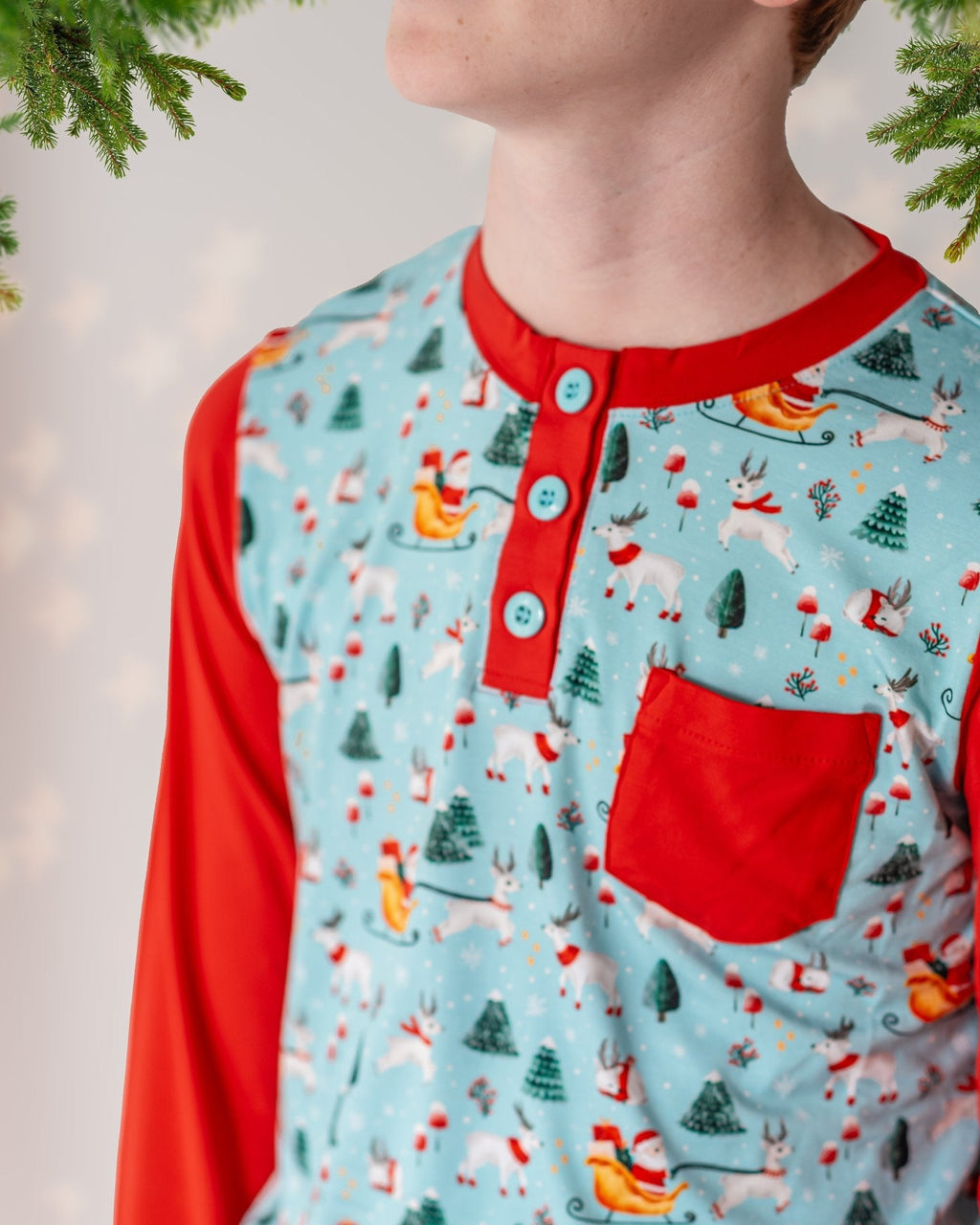 Boys Light Santa Bamboo Holiday Pajamas