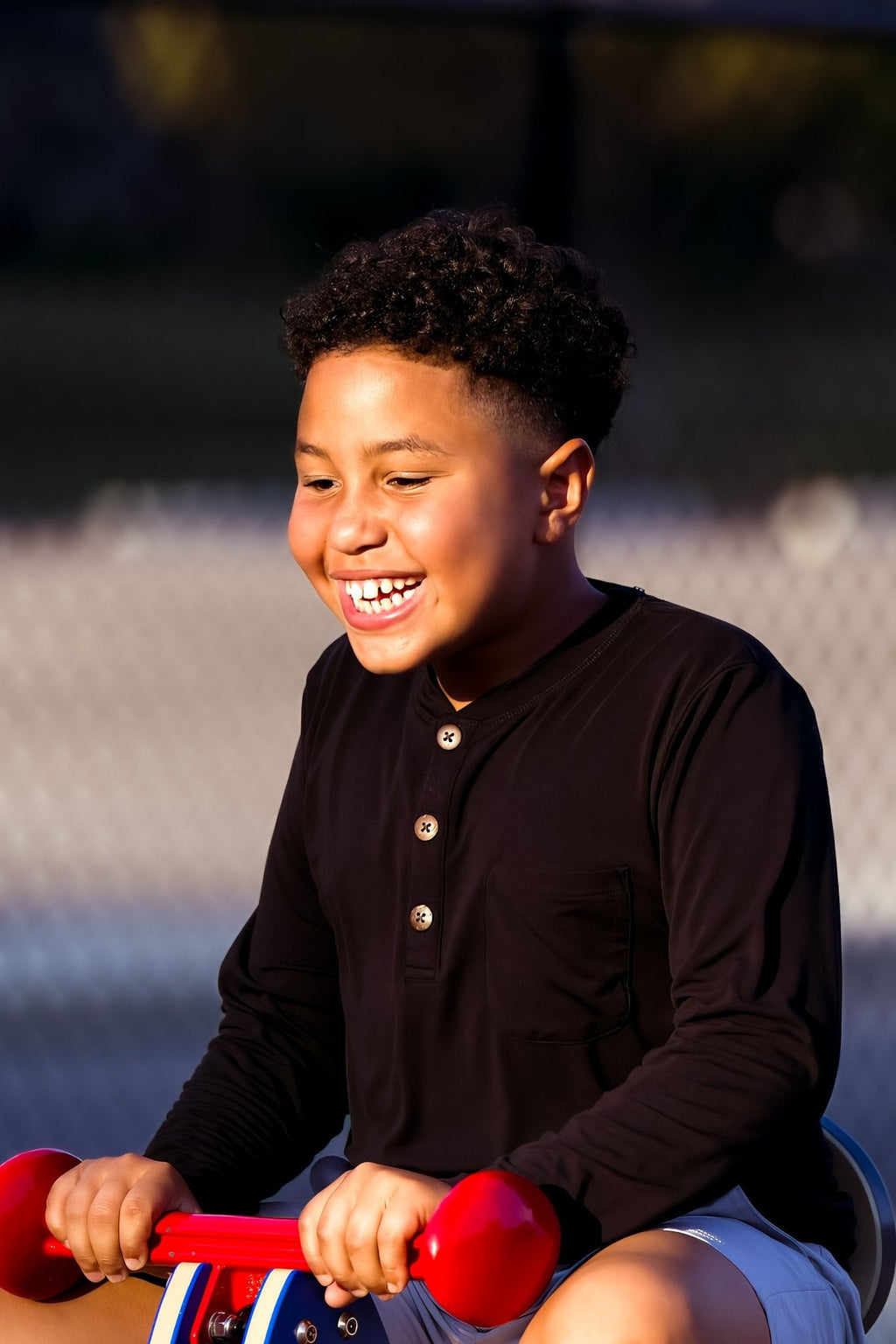 Boys Long Sleeve Henley in Moonless Night