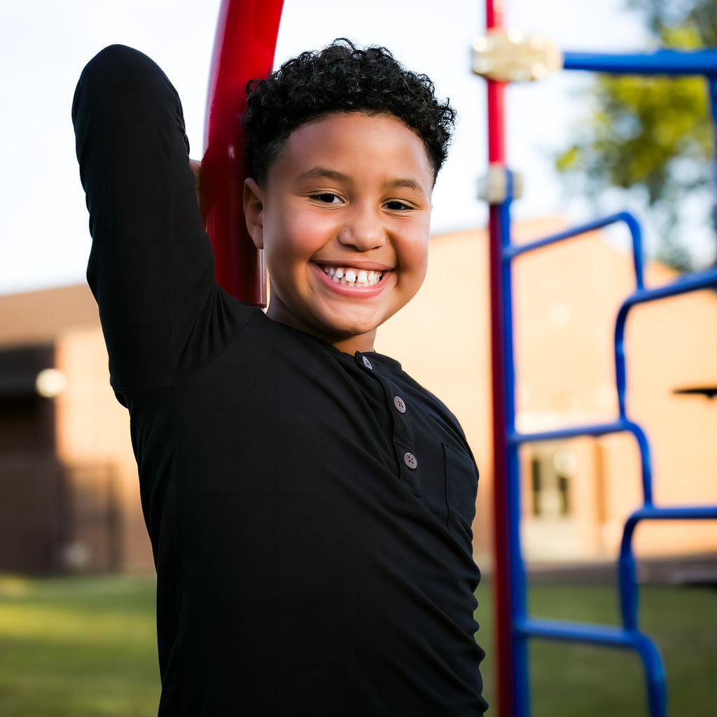 Boys Long Sleeve Henley in Moonless Night