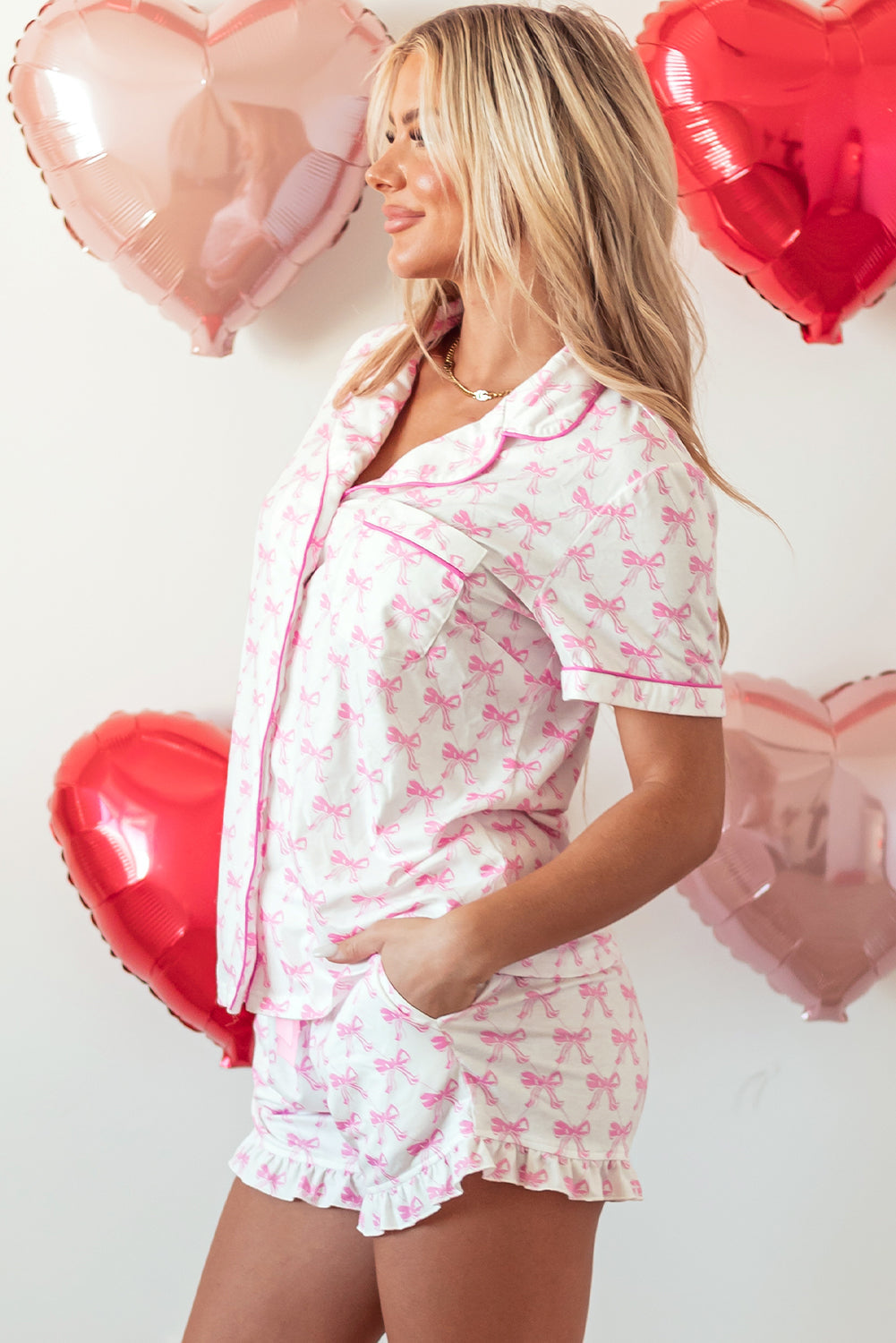 Pink Bow Valentines Pajama Set