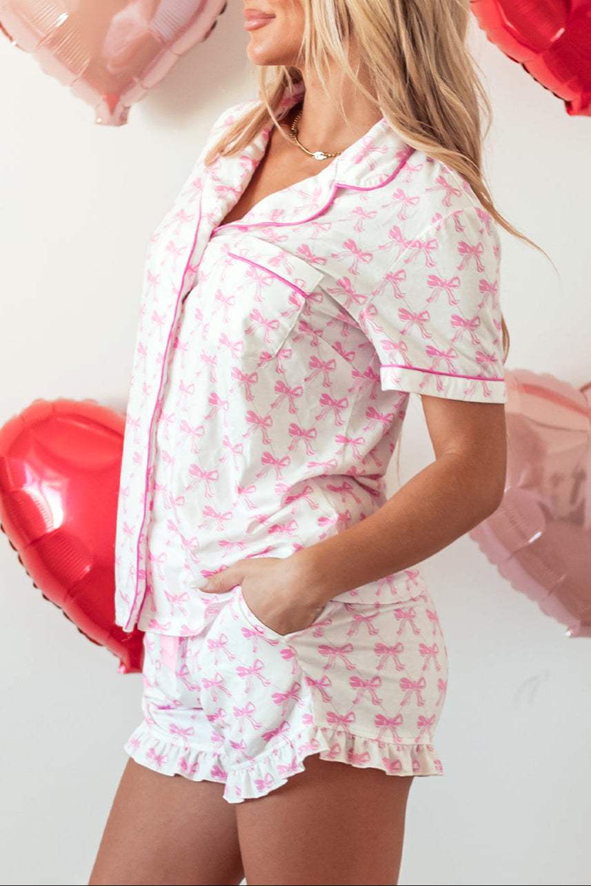 Bow Top and Shorts Pajama Set