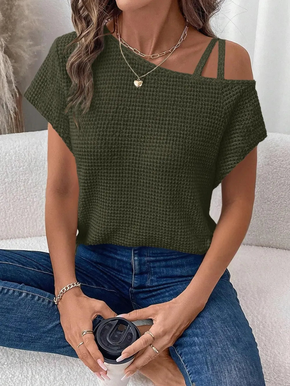 Asymmetrical Neck Short Sleeve T-Shirt