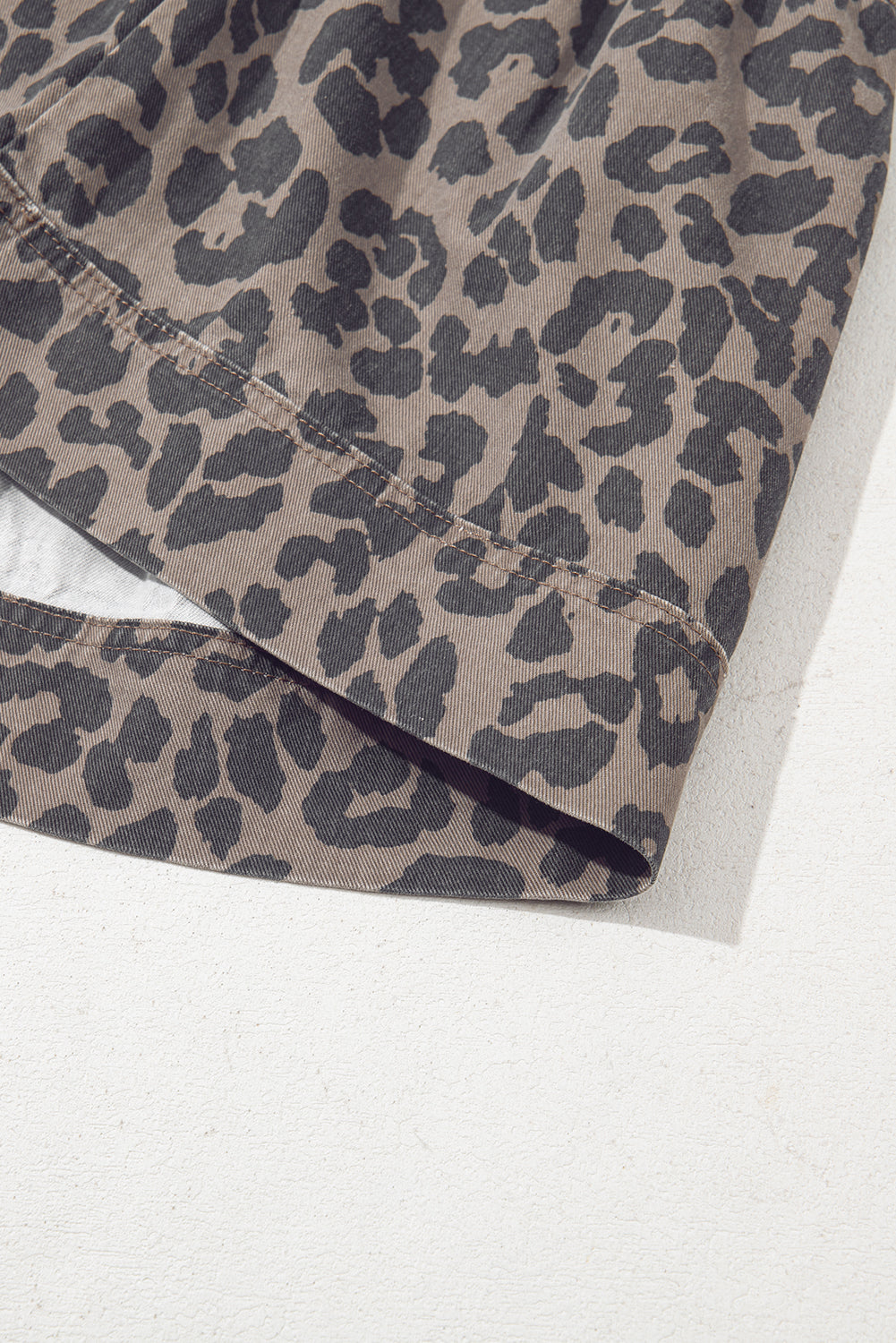 Brown Leopard Print Short Sleeve Flared Denim Mini Dress