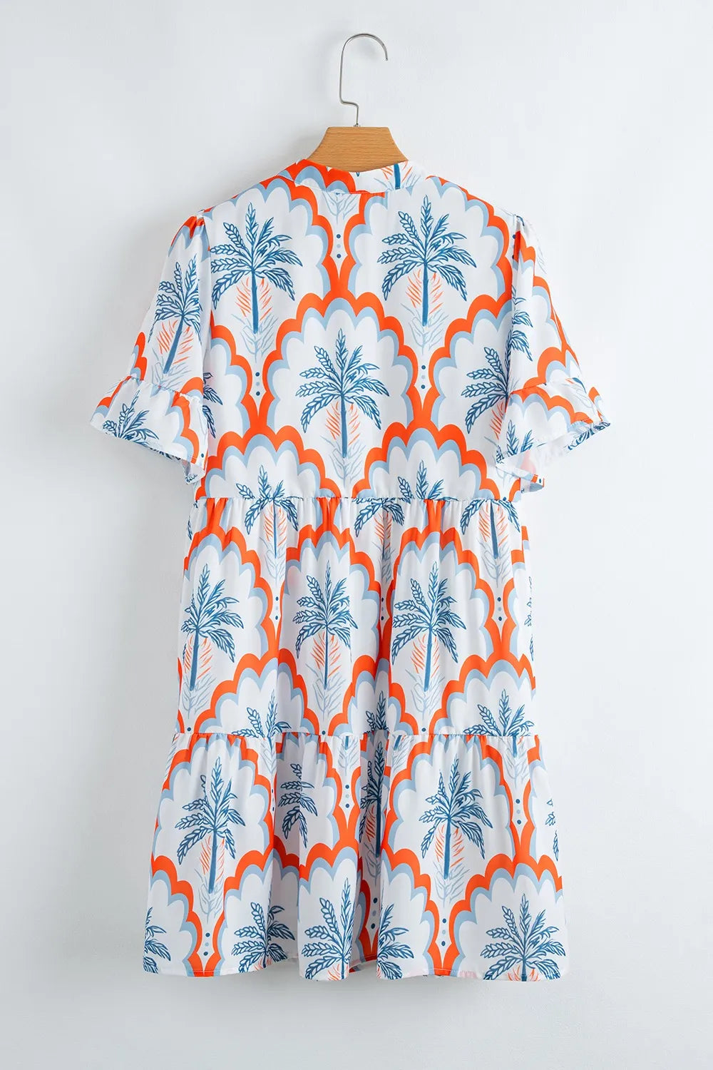 Contrast Palm Tree Printed Short Sleeve Flowy Dress