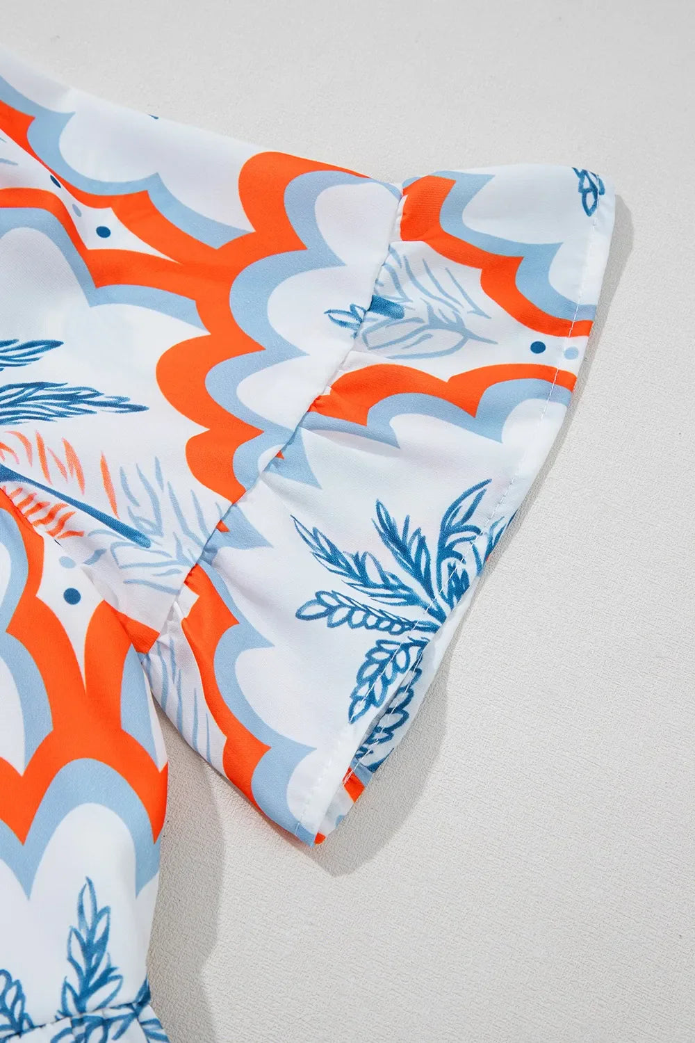 Contrast Palm Tree Printed Short Sleeve Flowy Dress