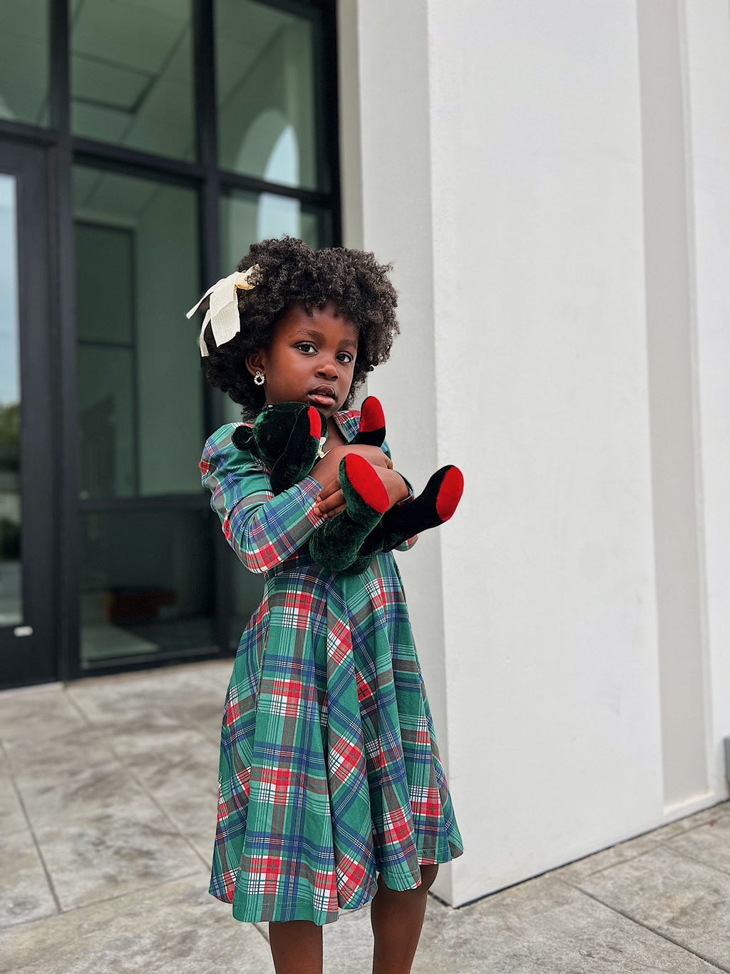 Christmas Plaid Puff Sleeve Twirl Dress