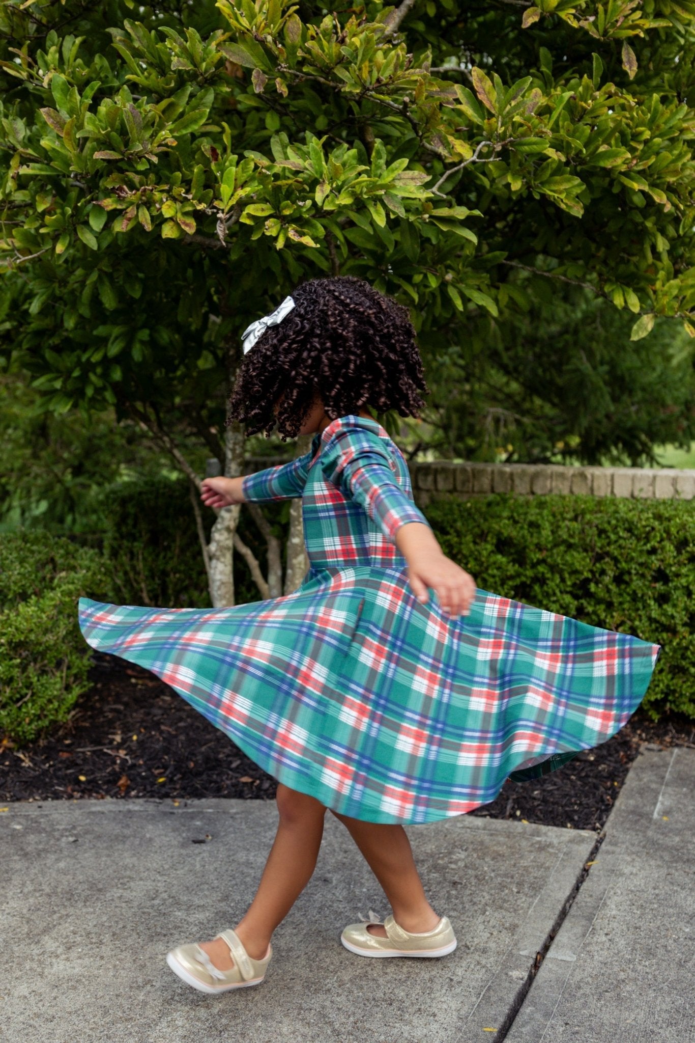 Christmas Plaid Puff Sleeve Twirl Dress