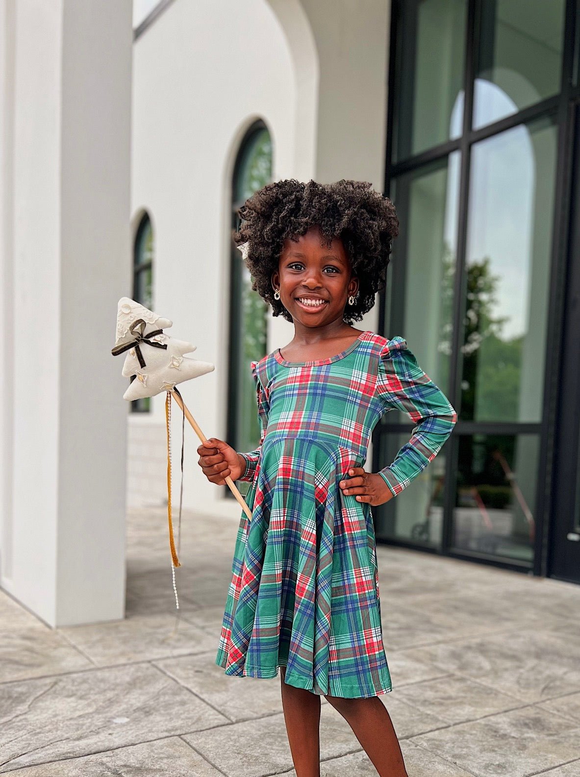 Christmas Plaid Puff Sleeve Twirl Dress