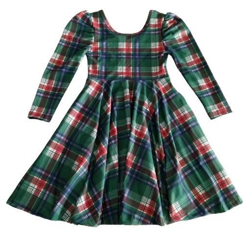 Christmas Plaid Puff Sleeve Twirl Dress
