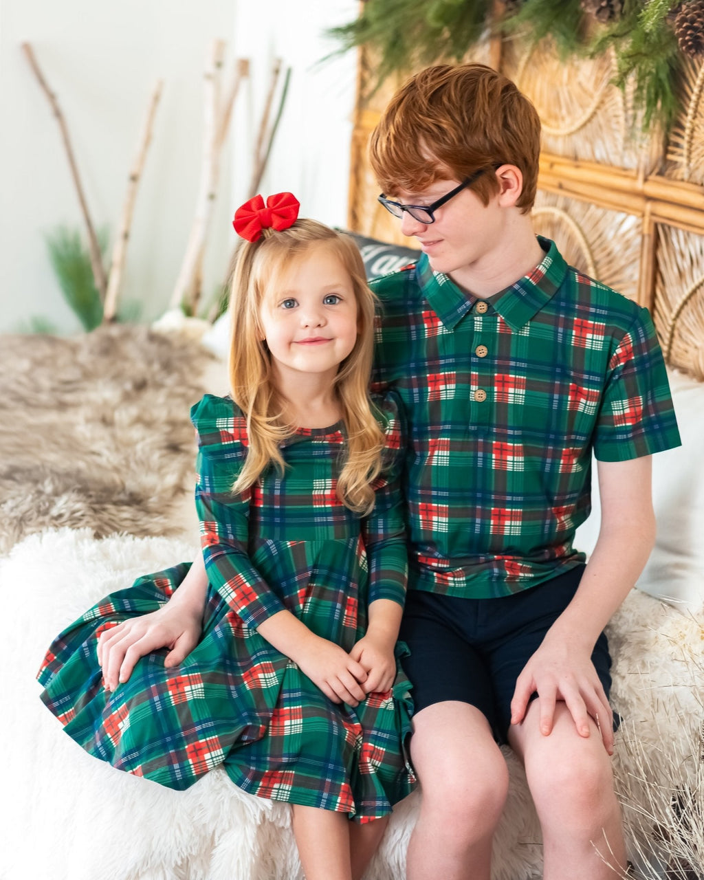 Christmas Plaid Puff Sleeve Twirl Dress