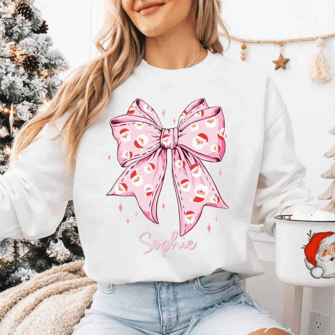 Custom Santa Bow Christmas Sweatshirt