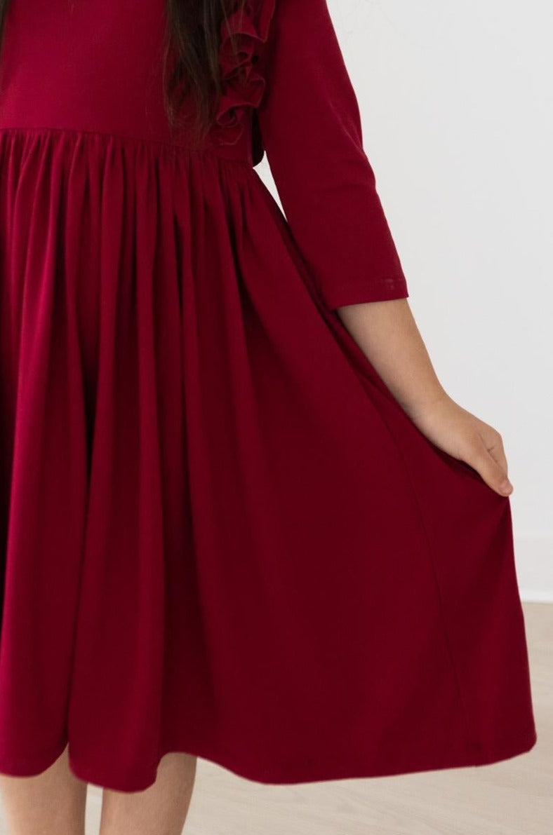 SALE Burgundy Ruffle Twirl Dress
