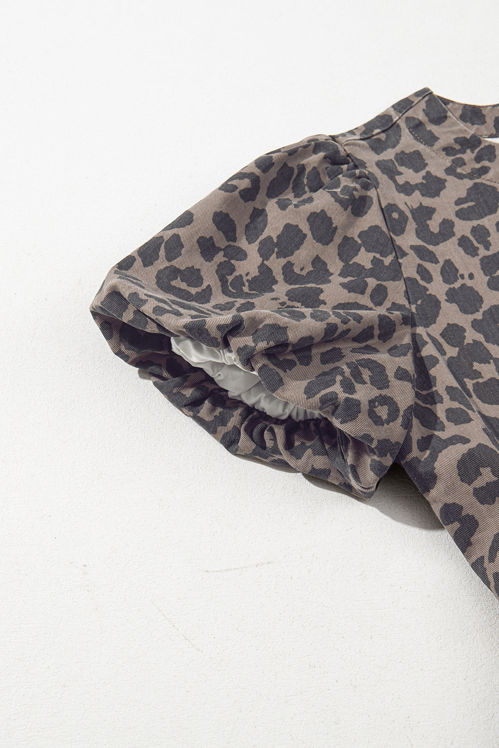 Brown Leopard Print Short Sleeve Flared Denim Mini Dress