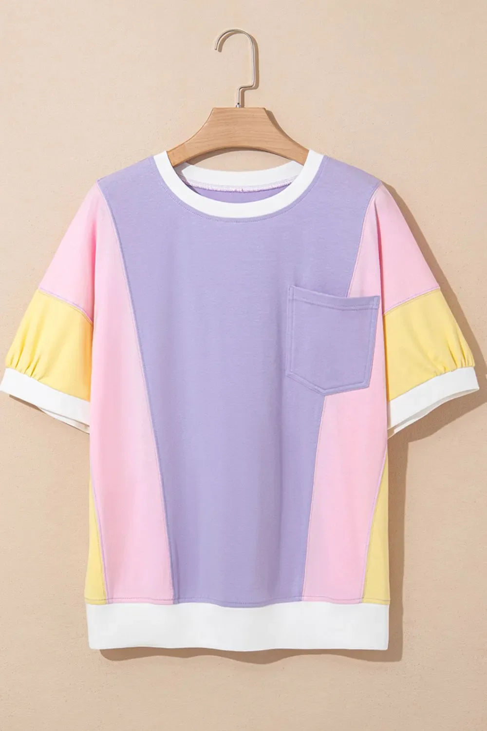 Color Block Patchwork Half Sleeve Oversized T Shirt
