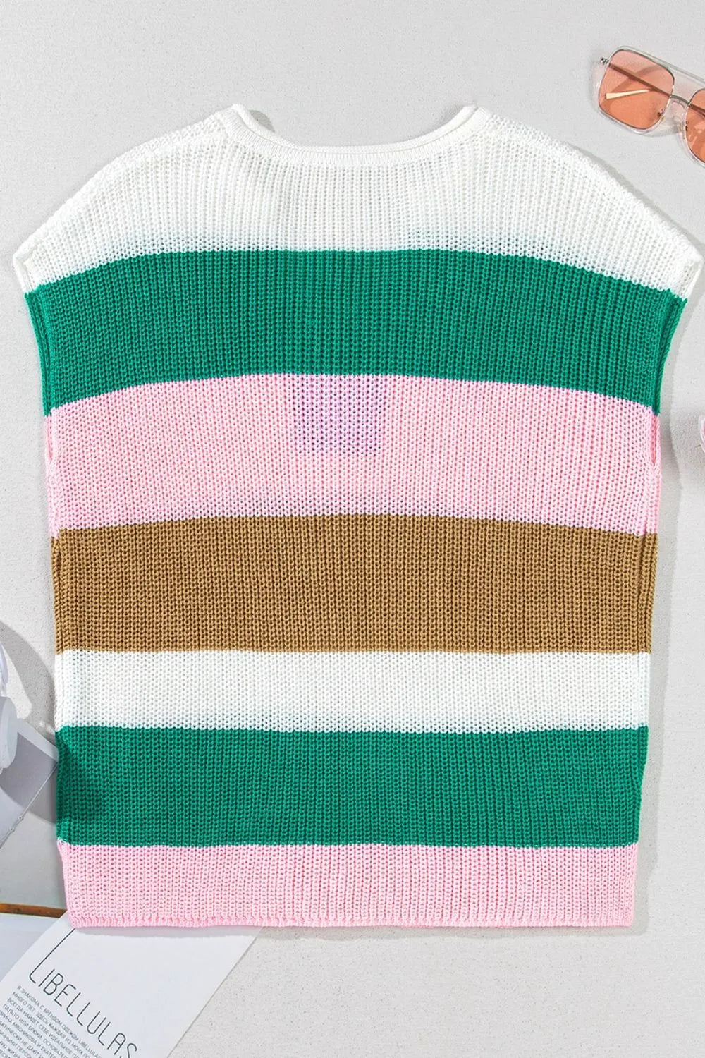Color Block Notched Cap Sleeve Knit Top