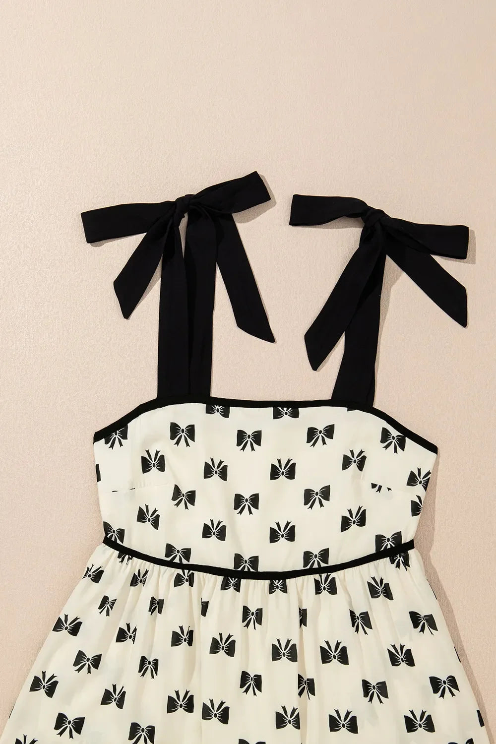 Bow Knot Color Contrast Trim Knotted Shoulder Mini Dress