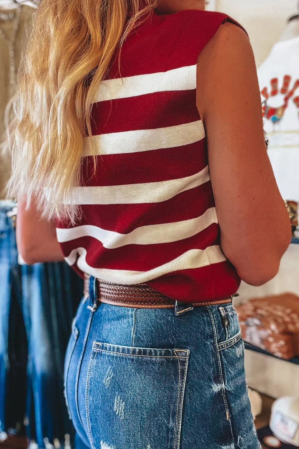 Collared Neck Striped Sweater Vest