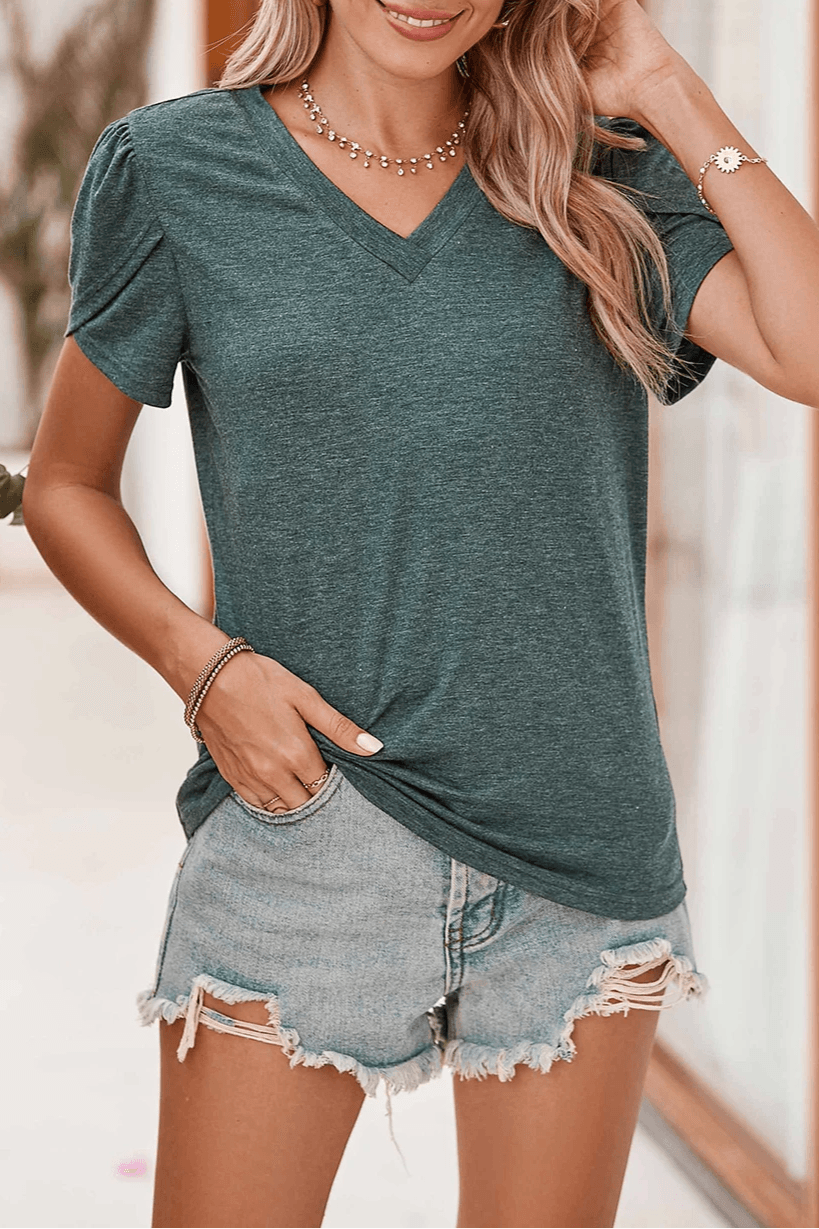 Heathered Petal Sleeve V-Neck T-Shirt
