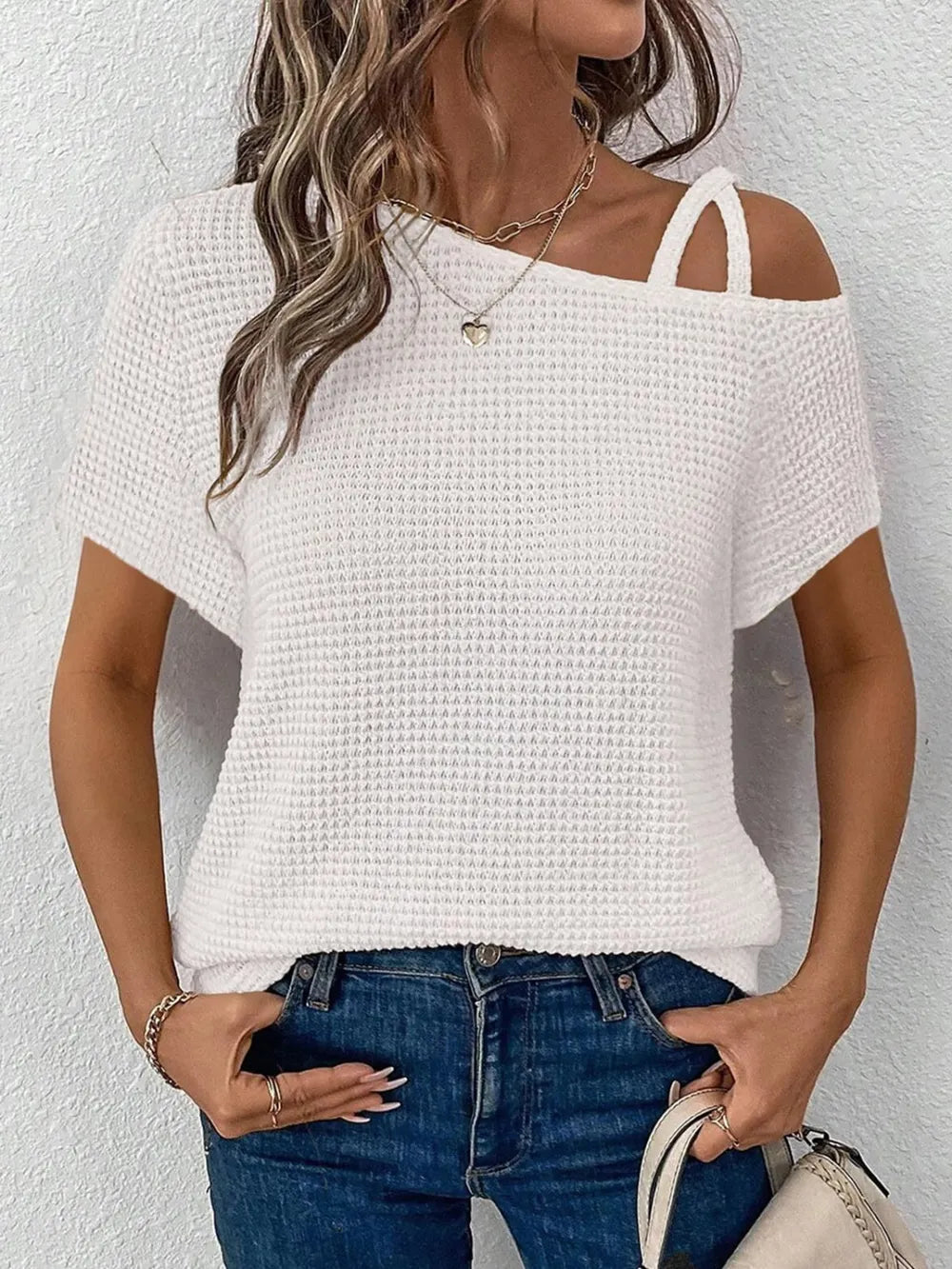 Asymmetrical Neck Short Sleeve T-Shirt