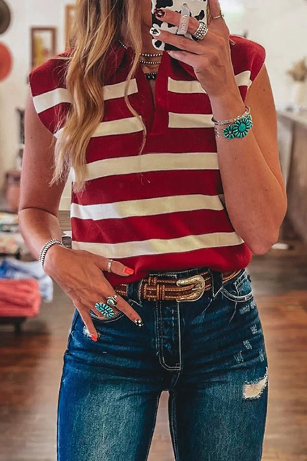 Collared Neck Striped Sweater Vest