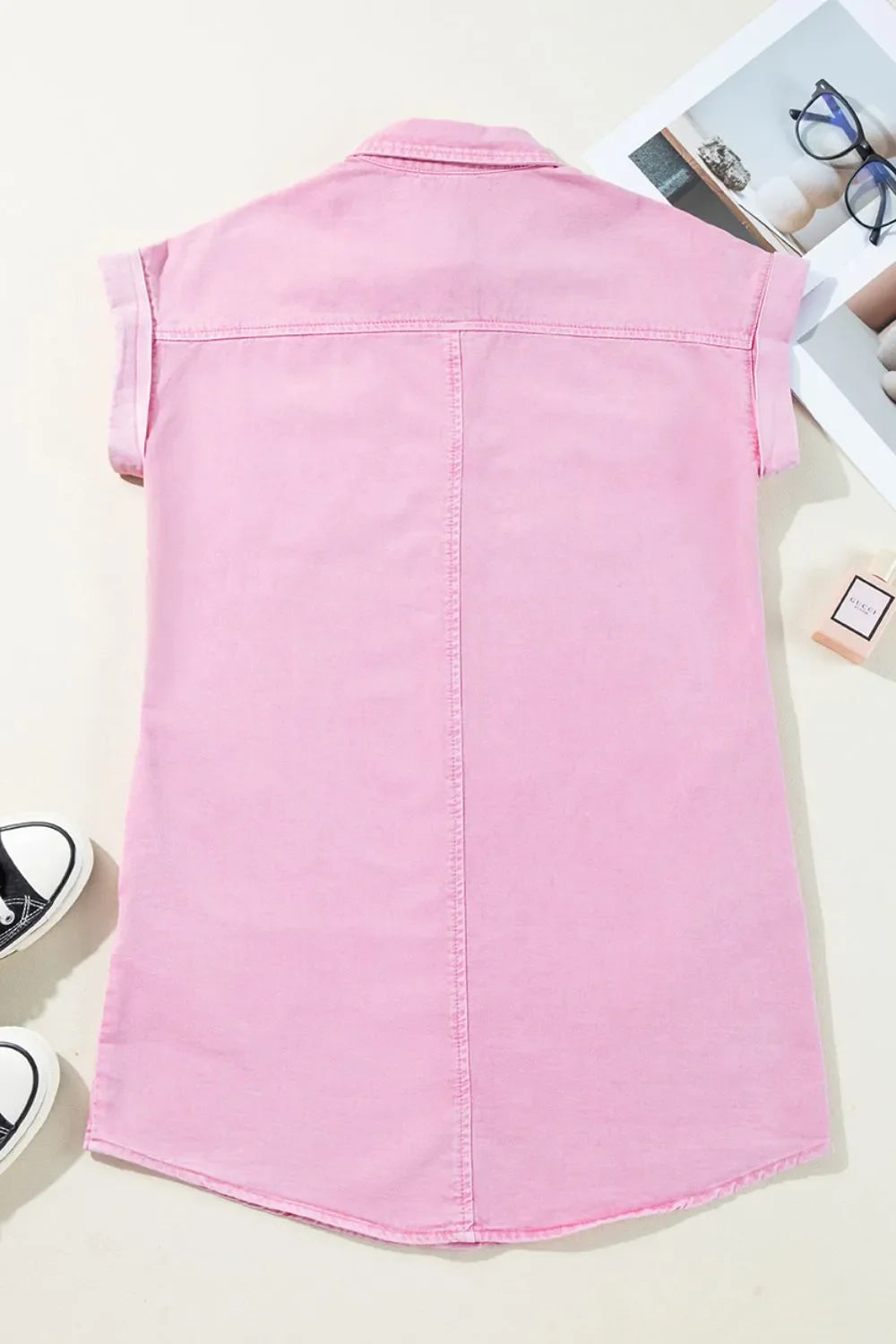 Button Down Short Sleeve Denim Dress