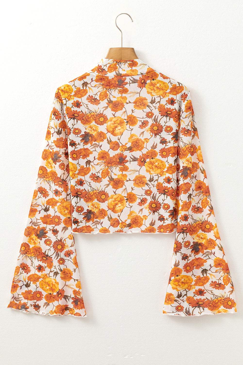 Floral Bell Sleeve Mock Neck Blouse